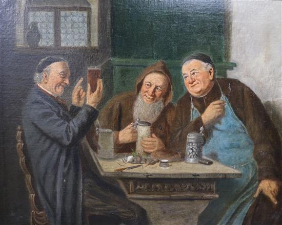 19th century English School, oil on canvas, Cleric and monks at a tavern table 30 x 38cm